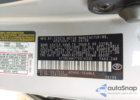 2007 Toyota Camry Ce from USA, damaged, VIN 4T1BE46K77U014230